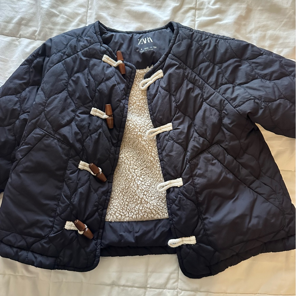 Zara Black Quilted Kids Jacket with Toggle